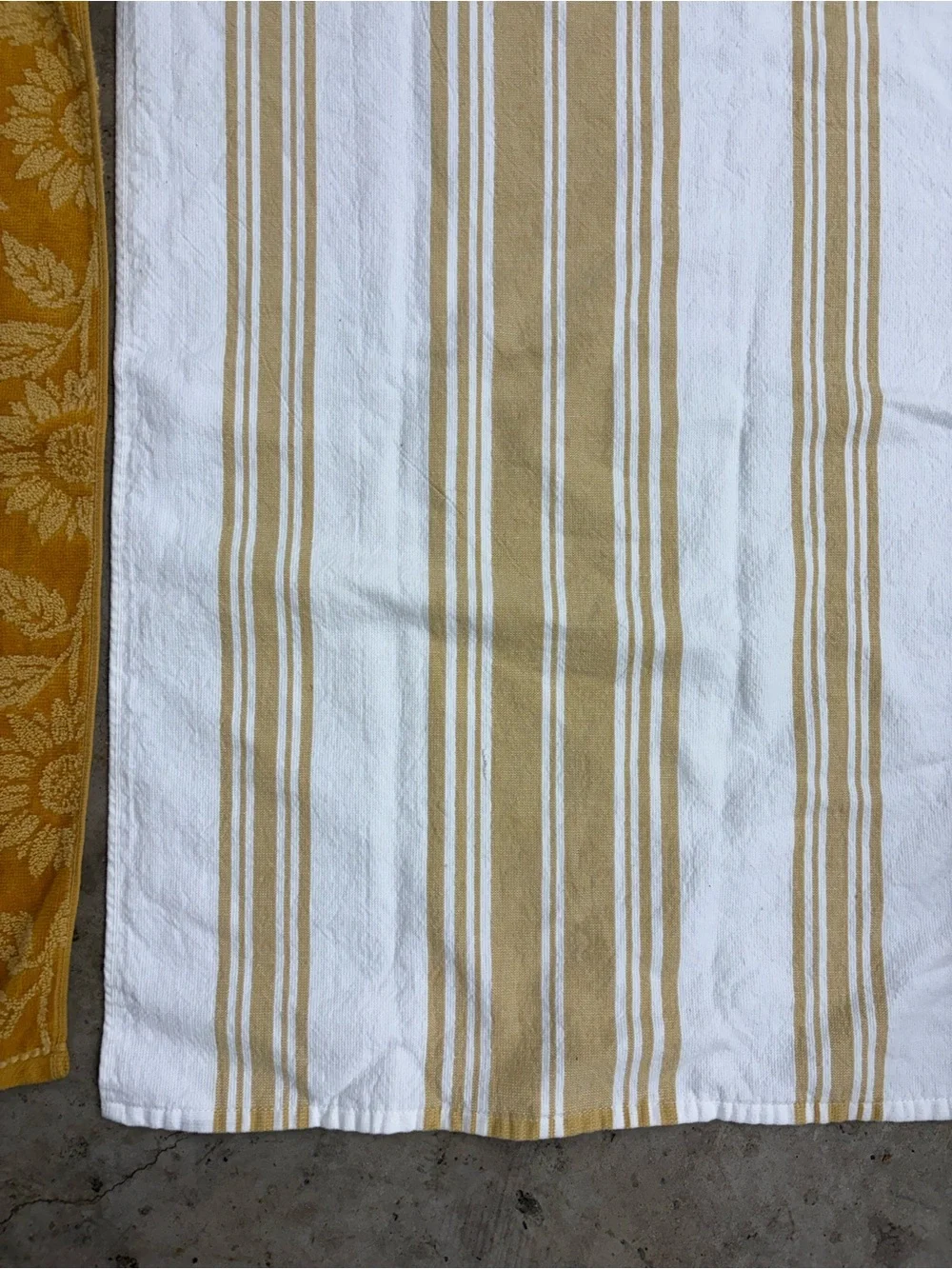 2pc Cotton Kitchen/Tea Towels Set, Yellow Floral & White Stripe, Farmhouse